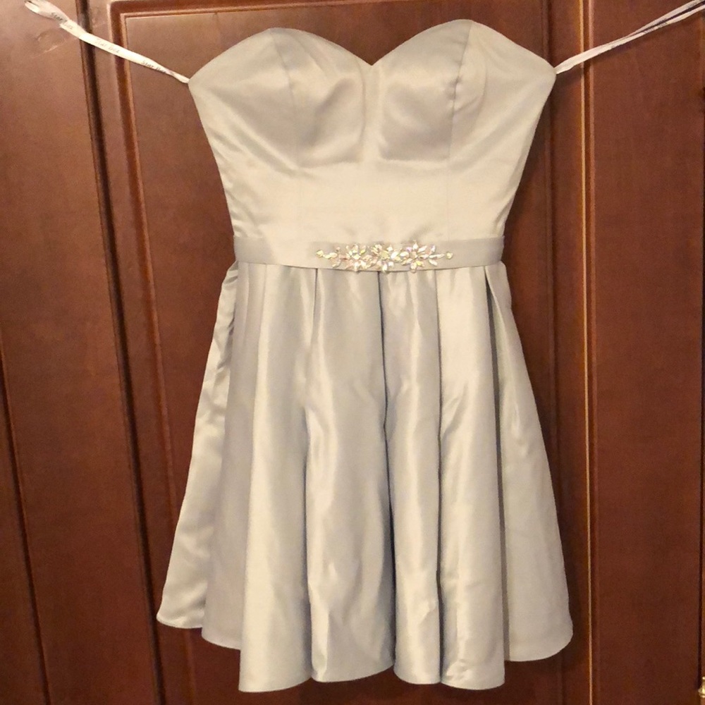 Short silver fit and flare dress from Star Box